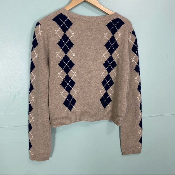 Reformation Clara Cashmere Cardigan Sweater Argyle Plaid Medium Brown FLAWED - Picture 7 of 7